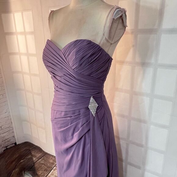 Bill Levkoff Purple Strapless Sweetheart Neck Pleated Bridesmaid Dress Size 6 - Picture 2 of 8